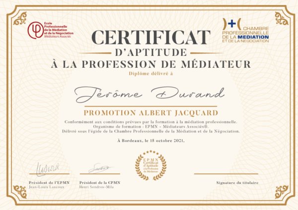 Certificat CAP'M - Médiateur professionnel